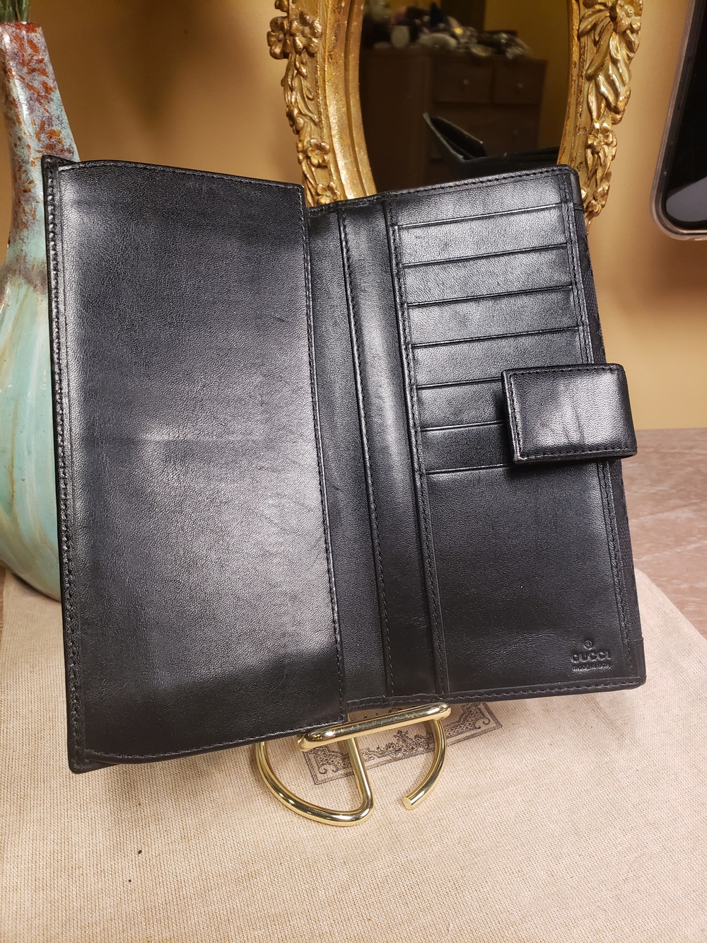Gucci Black GG Canvas Continental Wallet w/ Gold Horsebit Plaque (Retail $650) - Picture 6 of 12